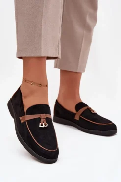 Mokasyny Loafersy Damskie Z Eko Zamszu Czarne Darwen
