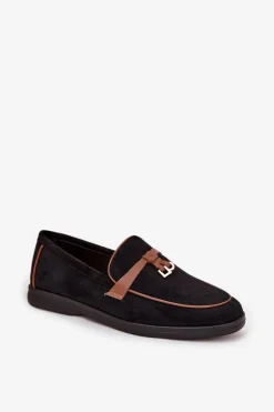 Mokasyny Loafersy Damskie Z Eko Zamszu Czarne Darwen