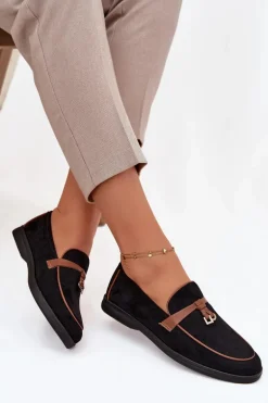 Mokasyny Loafersy Damskie Z Eko Zamszu Czarne Darwen
