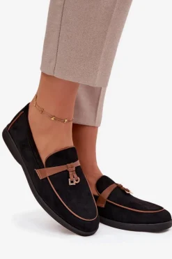 Mokasyny Loafersy Damskie Z Eko Zamszu Czarne Darwen