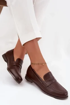 Mokasyny Loafersy Damskie Z Eko Skóry Czekoladowe Bessina