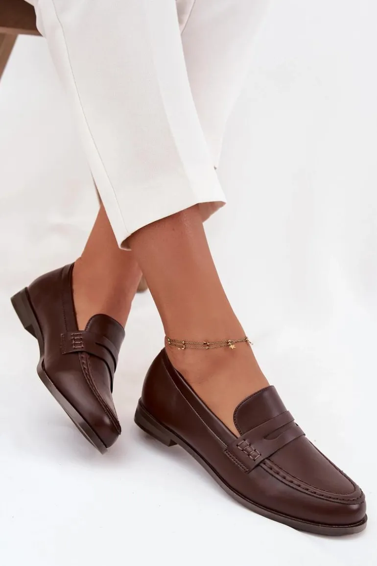 Mokasyny Loafersy Damskie Z Eko Skóry Czekoladowe Bessina