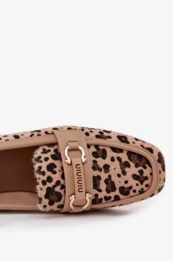 Mokasyny Loafersy Damskie Z Ozdobnym Elementem Panterka Beżowe Evelora