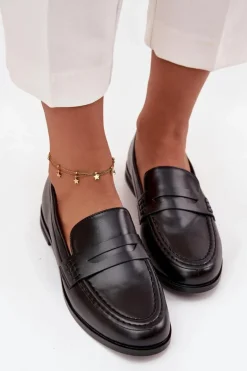 Mokasyny Loafersy Damskie Z Eko Skóry Czarne Bessina