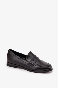 Mokasyny Loafersy Damskie Z Eko Skóry Czarne Bessina