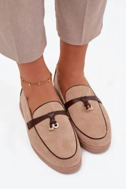 Mokasyny Loafersy Damskie Z Eko Zamszu Beżowe Darwen