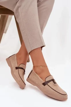 Mokasyny Loafersy Damskie Z Eko Zamszu Beżowe Darwen