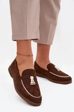 Mokasyny Loafersy Damskie Z Eko Zamszu Czekoladowe Darwen