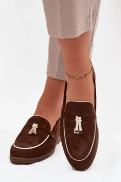 Mokasyny Loafersy Damskie Z Eko Zamszu Czekoladowe Darwen