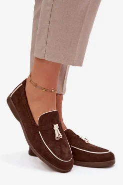 Mokasyny Loafersy Damskie Z Eko Zamszu Czekoladowe Darwen