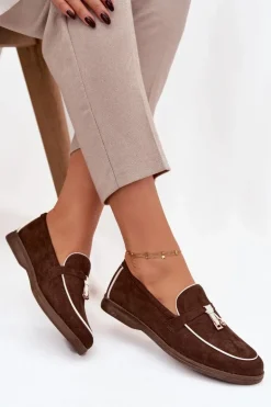 Mokasyny Loafersy Damskie Z Eko Zamszu Czekoladowe Darwen