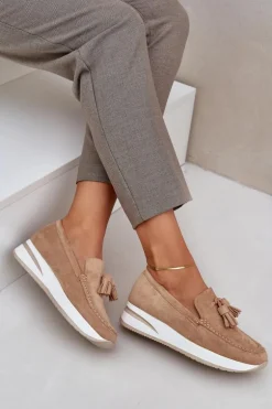 Mokasyny Na Delikatnym Koturnie Eko Zamszowe Beżowe Challavia