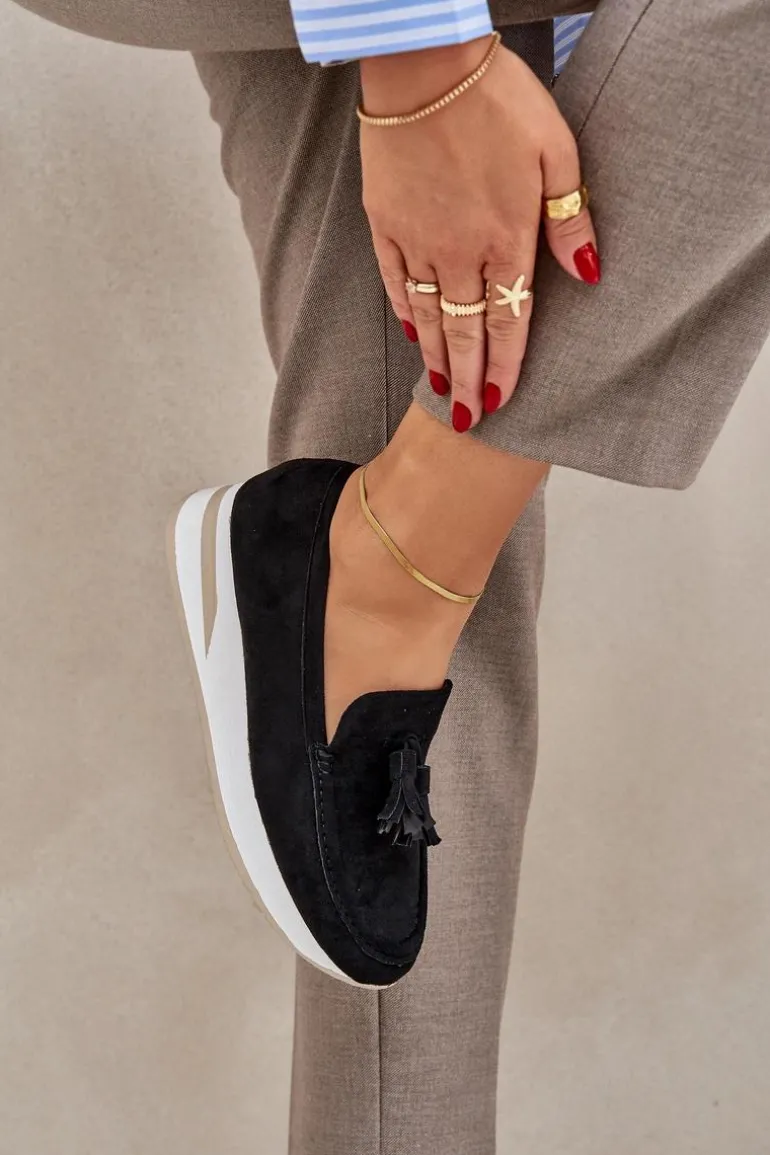 Mokasyny Na Delikatnym Koturnie Eko Zamszowe Czarne Challavia