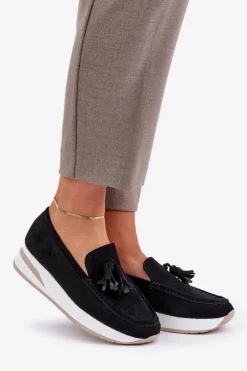 Mokasyny Na Delikatnym Koturnie Eko Zamszowe Czarne Challavia