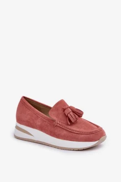 Mokasyny Na Delikatnym Koturnie Eko Zamszowe Różowe Challavia