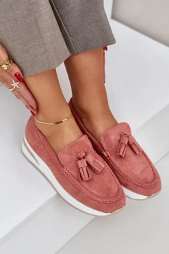Mokasyny Na Delikatnym Koturnie Eko Zamszowe Różowe Challavia