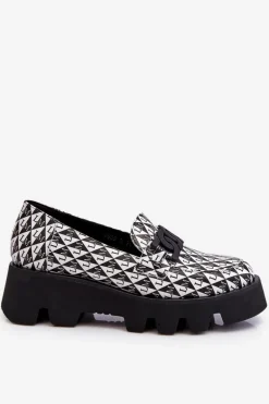 Mokasyny Na Masywnej Platformie Laura Messi 2601 Czarno-Białe