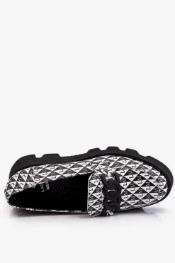 Mokasyny Na Masywnej Platformie Laura Messi 2601 Czarno-Białe