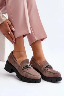 Mokasyny Na Masywnym Obcasie Beżowe Eriella