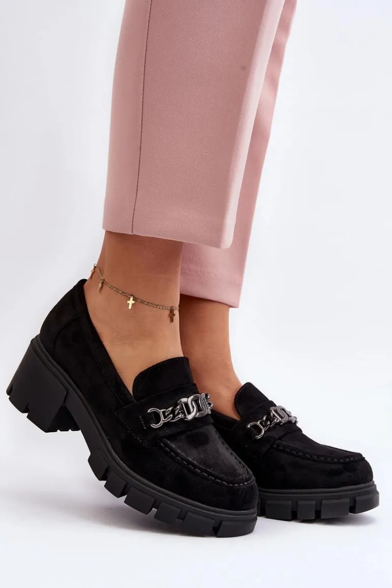 Mokasyny Na Masywnym Obcasie Czarne Eriella