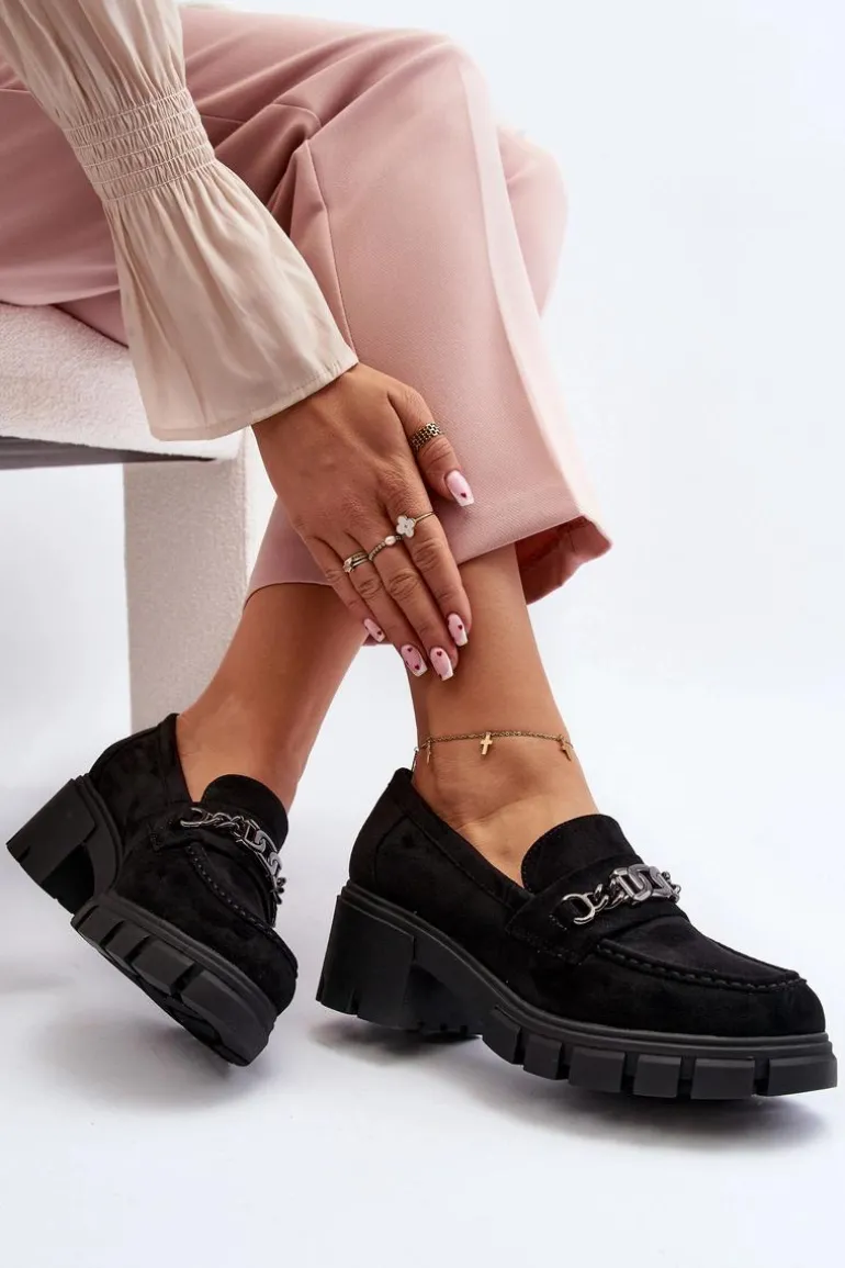 Mokasyny Na Masywnym Obcasie Czarne Eriella