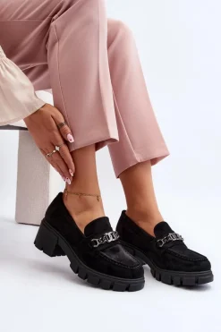 Mokasyny Na Masywnym Obcasie Czarne Eriella