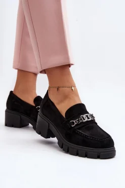 Mokasyny Na Masywnym Obcasie Czarne Eriella