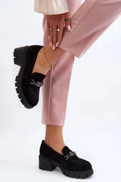 Mokasyny Na Masywnym Obcasie Czarne Eriella