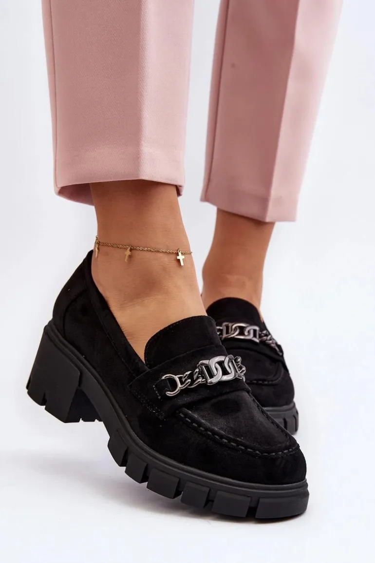 Mokasyny Na Masywnym Obcasie Czarne Eriella