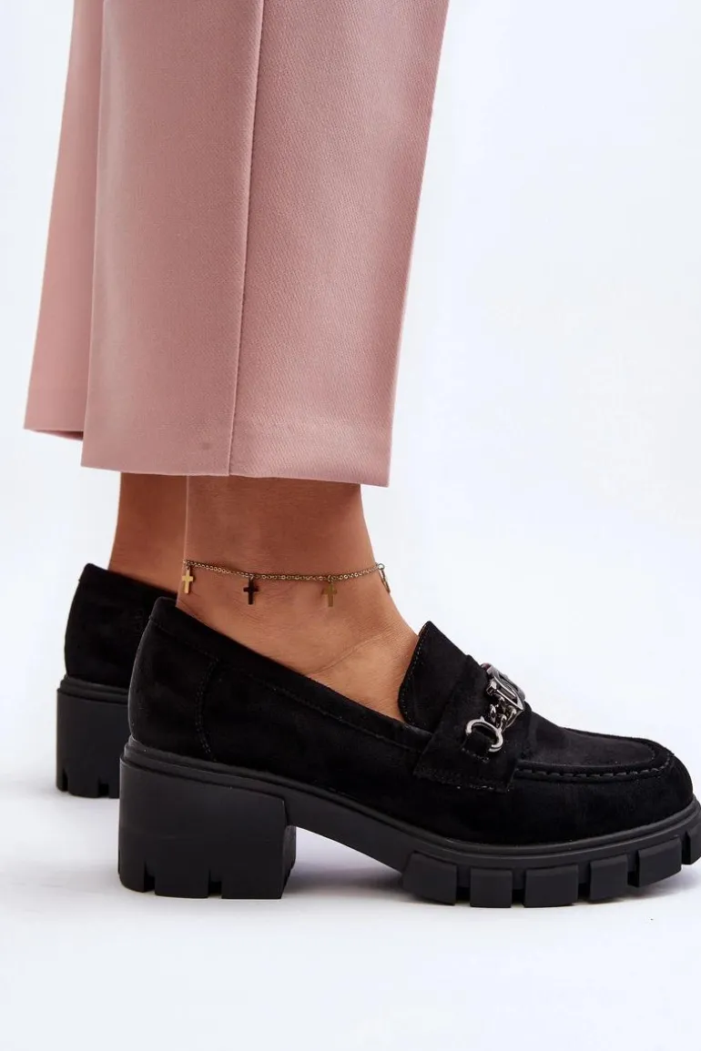 Mokasyny Na Masywnym Obcasie Czarne Eriella