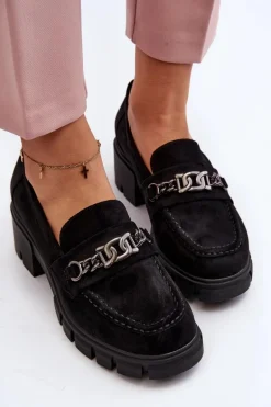 Mokasyny Na Masywnym Obcasie Czarne Eriella