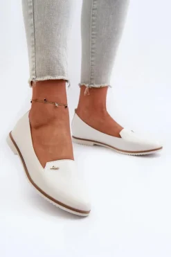 Mokasyny Na Płaskim Obcasie Damskie Białe Enzla