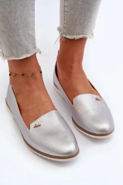 Mokasyny Na Płaskim Obcasie Damskie Srebrne Enzla