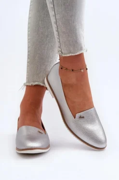 Mokasyny Na Płaskim Obcasie Damskie Srebrne Enzla