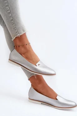 Mokasyny Na Płaskim Obcasie Damskie Srebrne Enzla