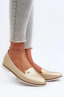 Mokasyny Na Płaskim Obcasie Damskie Złote Enzla