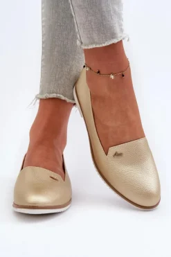 Mokasyny Na Płaskim Obcasie Damskie Złote Enzla