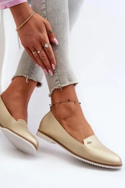 Mokasyny Na Płaskim Obcasie Damskie Złote Enzla