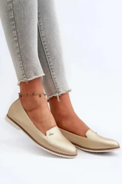 Mokasyny Na Płaskim Obcasie Damskie Złote Enzla