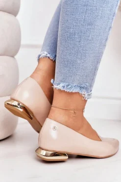 Mokasyny Na Złotym Obcasie Laura Messi 2013 Beżowe