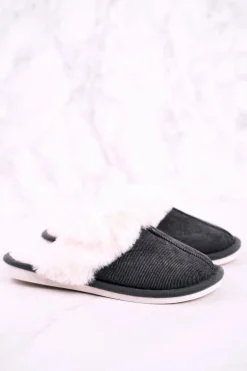 Męskie Papcie Klapki z Futerkiem Szare Homely