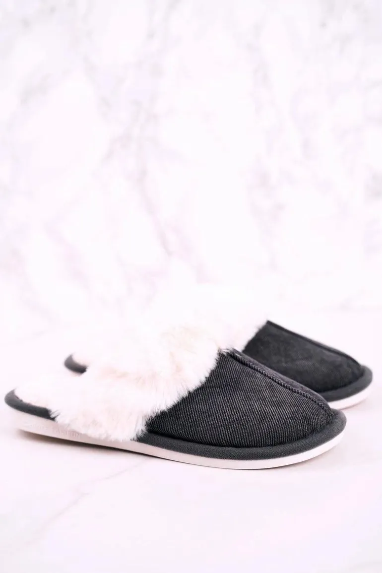 Męskie Papcie Klapki z Futerkiem Szare Homely