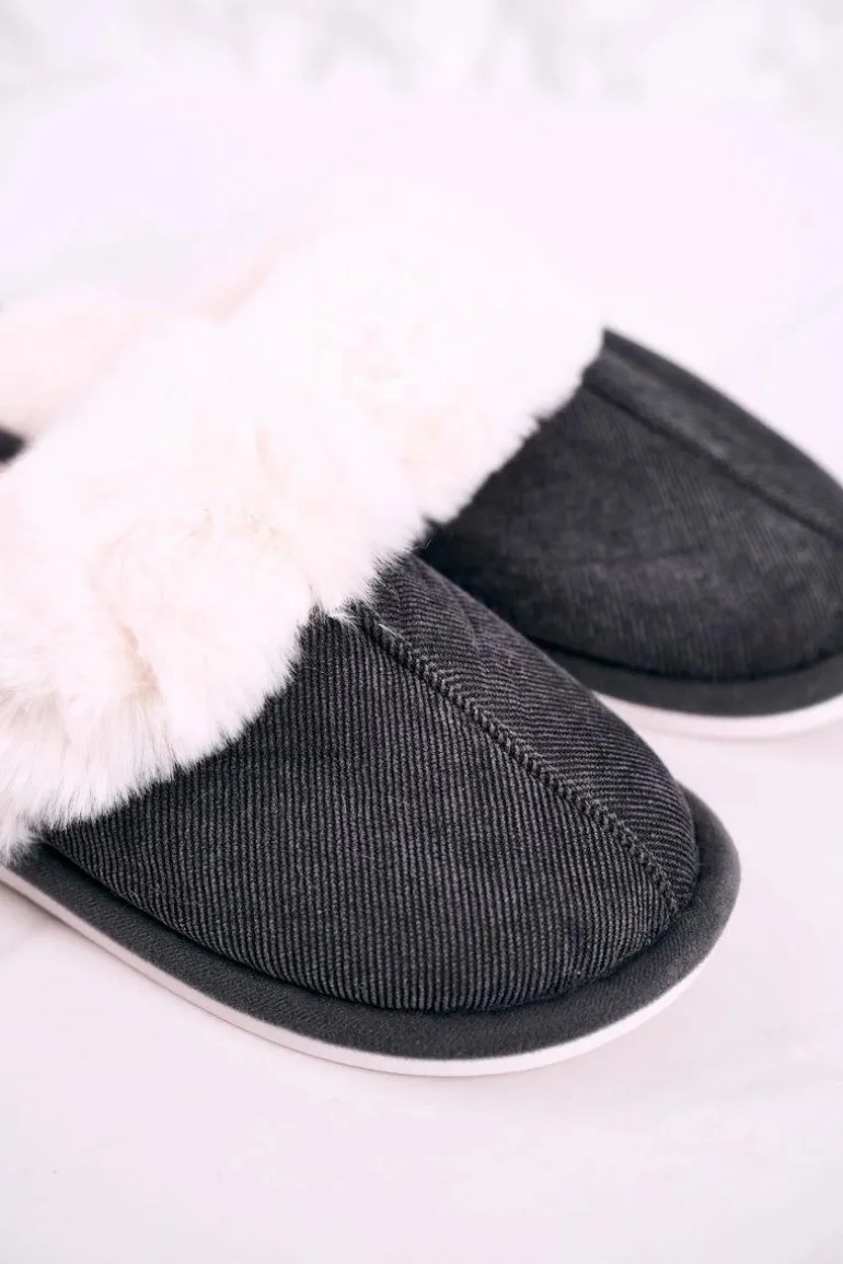 Męskie Papcie Klapki z Futerkiem Szare Homely