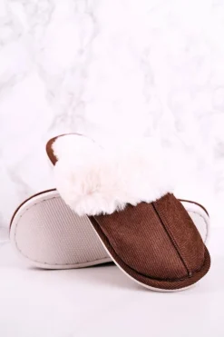 Męskie Papcie Klapki z Futerkiem Brązowe Homely