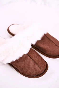 Męskie Papcie Klapki z Futerkiem Brązowe Homely