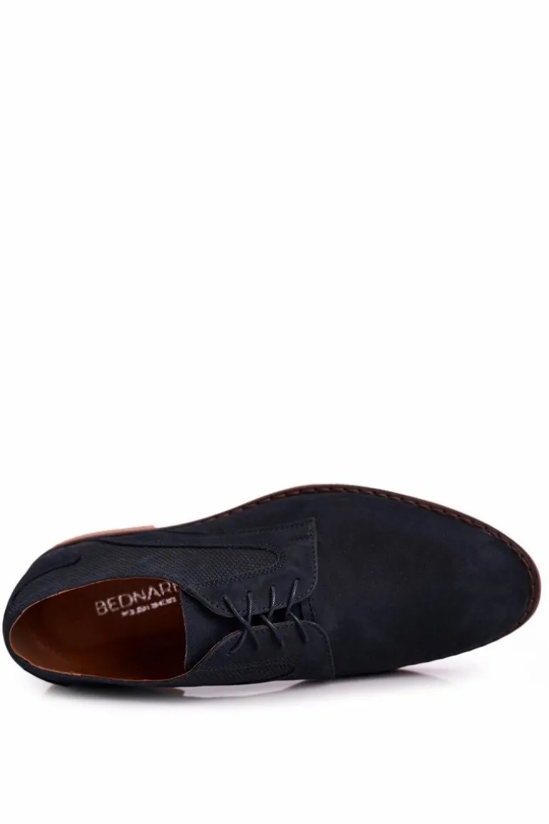 Męskie Skórzane Mokasyny Nubuk BEDNAREK Granatowe