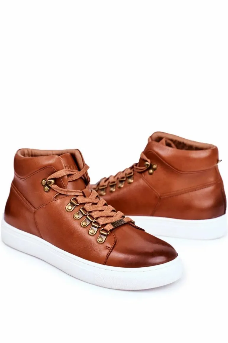 Męskie Trampki Skórzane GOE Brązowe GG1N3011