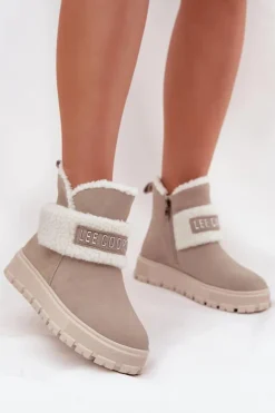 Śniegowce Botki Damskie Z Naturalnego Zamszu Z Kożuszkiem Lee Cooper LCJ-25-01-3739 Szare