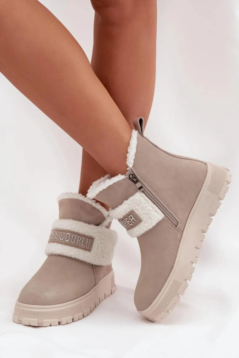 Śniegowce Botki Damskie Z Naturalnego Zamszu Z Kożuszkiem Lee Cooper LCJ-25-01-3739 Szare