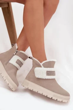 Śniegowce Botki Damskie Z Naturalnego Zamszu Z Kożuszkiem Lee Cooper LCJ-25-01-3739 Szare